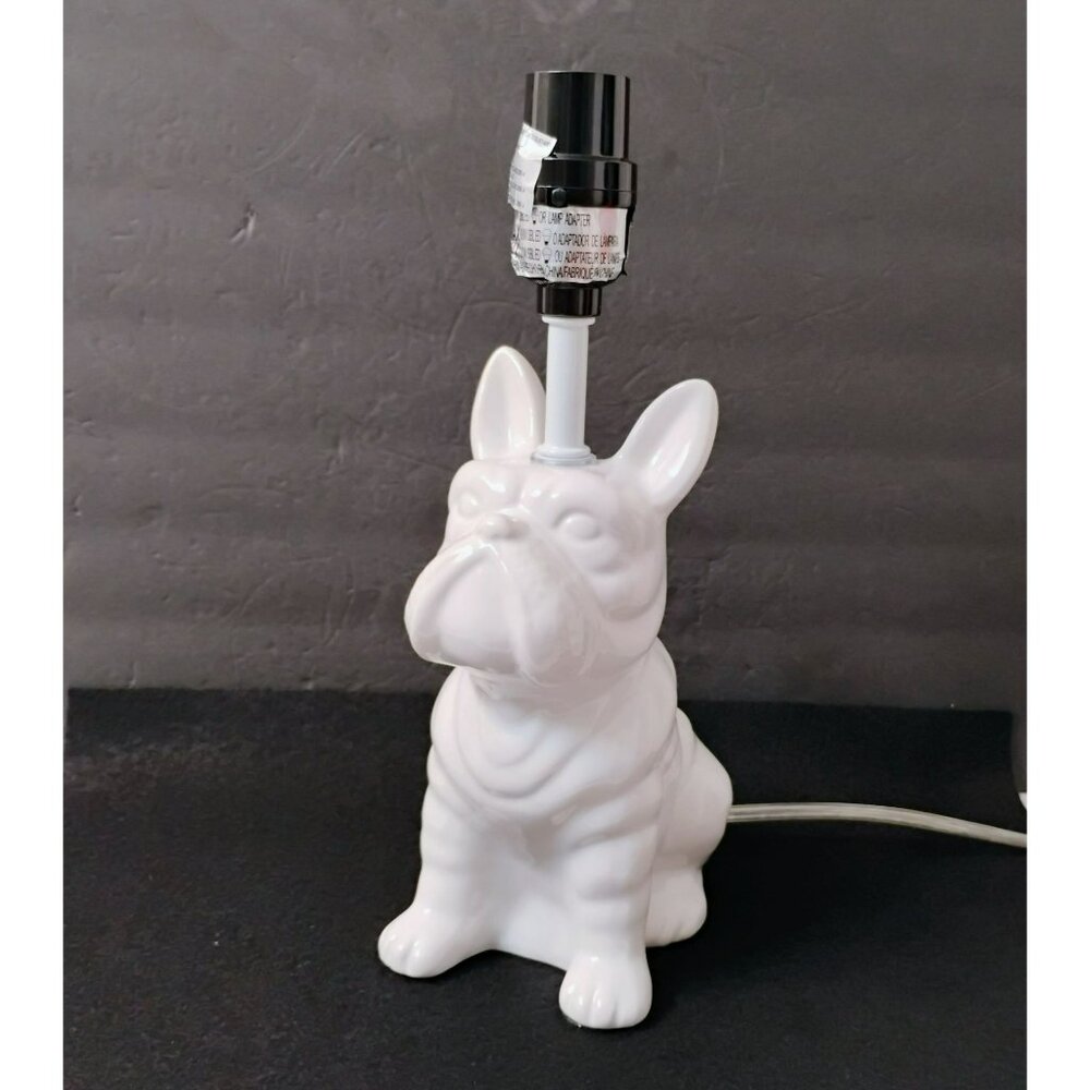 French Bulldog Lamp White Ceramic Sitting Frenchie Dog 12" Whimsical Puppy Light